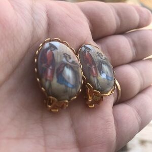Vintage Painted Clip Earrings